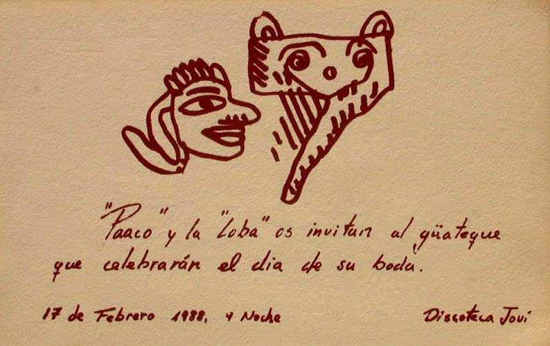 Javier Cebrián - Invitación de boda Paaco y Lola - 12 x 18,5  cm. - 1988