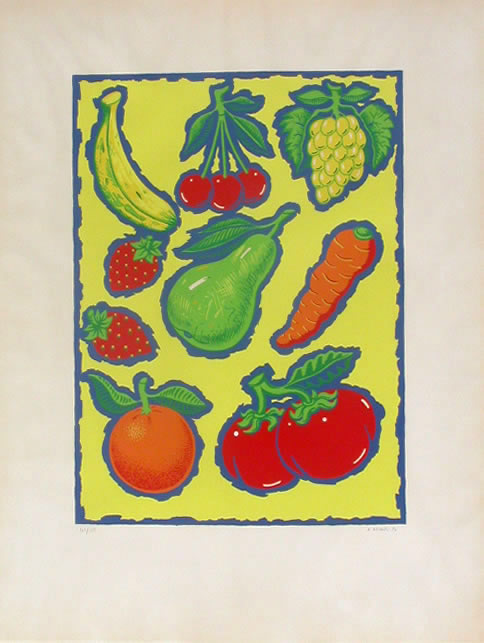 Javier Cebrián - Frutas sobre fondo amarillo - 65 x 50 cm. - 1980